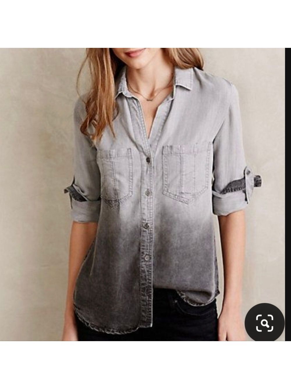 Anthropologie Cloth Stone Y2K Grey Ombre Tencel Denim Button Down Shirt Small